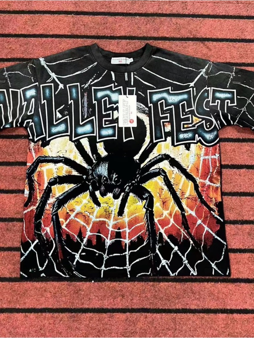 Spider Web Graphic Tee - Black with Orange & Yellow